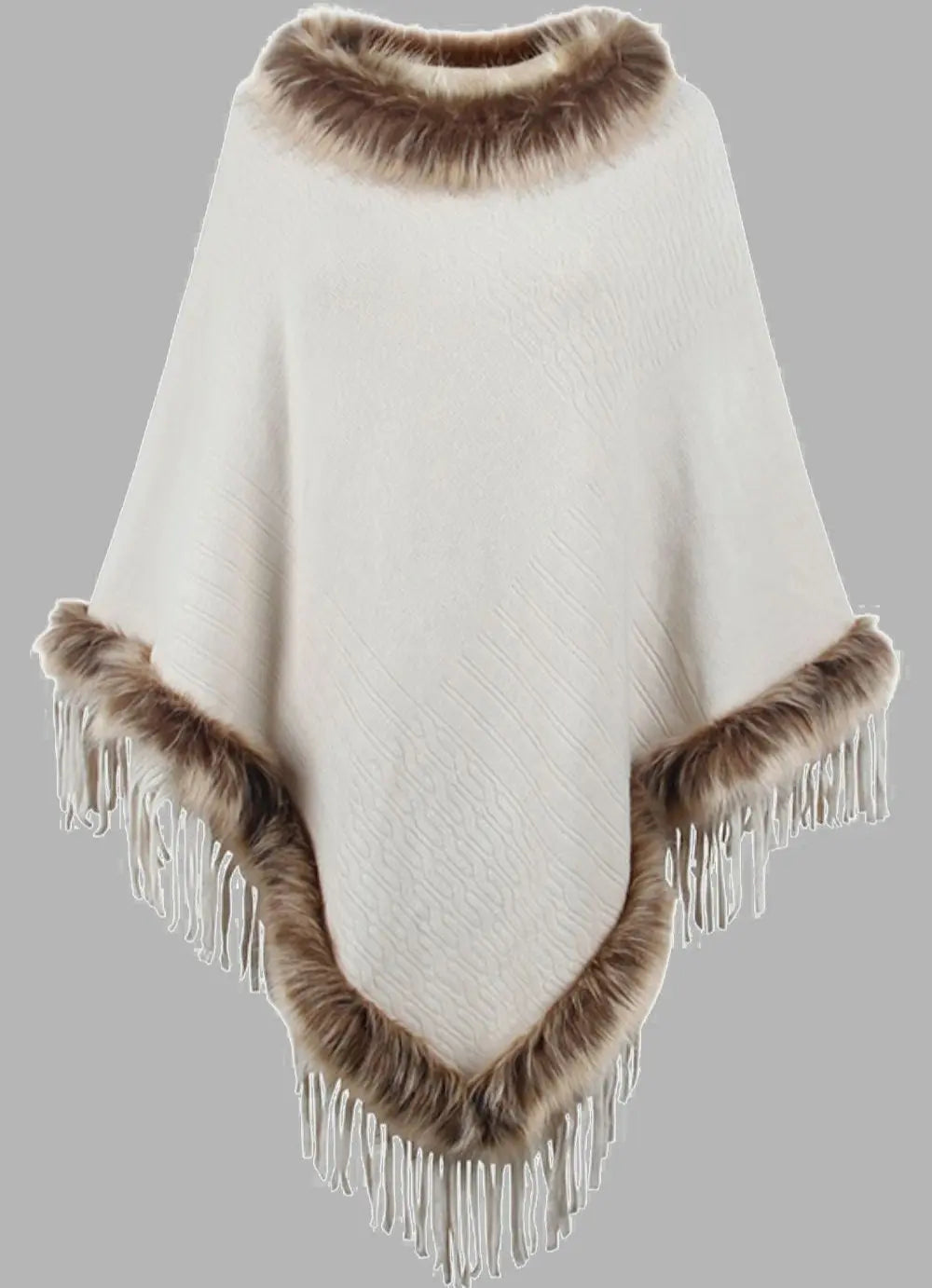 Chique Gebreide Winterponcho met Imitatiebont voor Dames