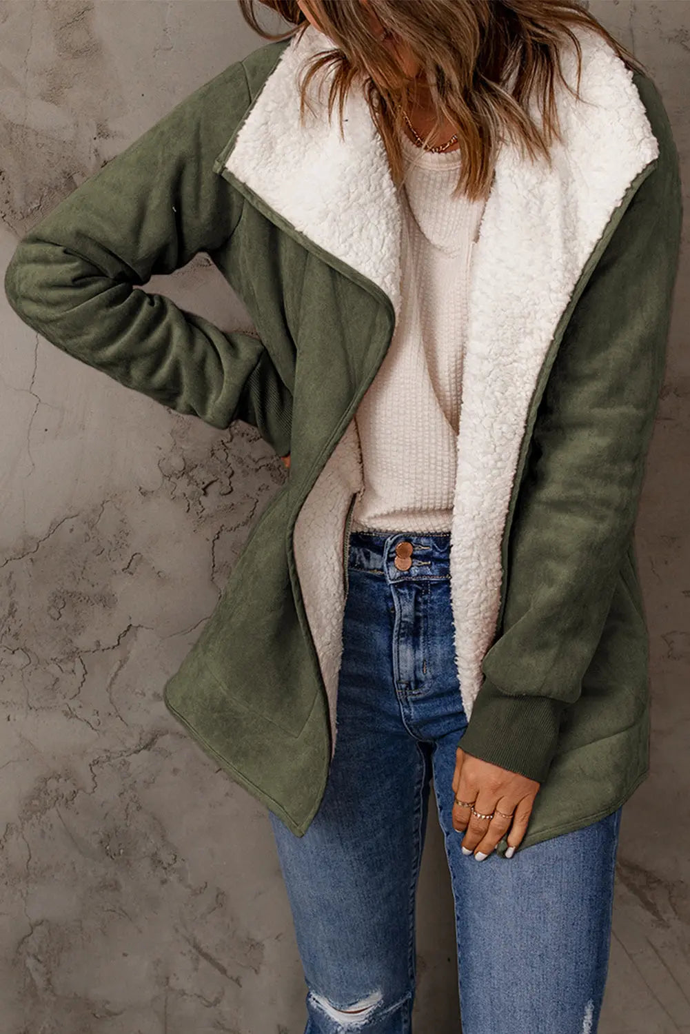Imitatiebont Winterjack Open Voorzijde Gezellige Stijl Dames
