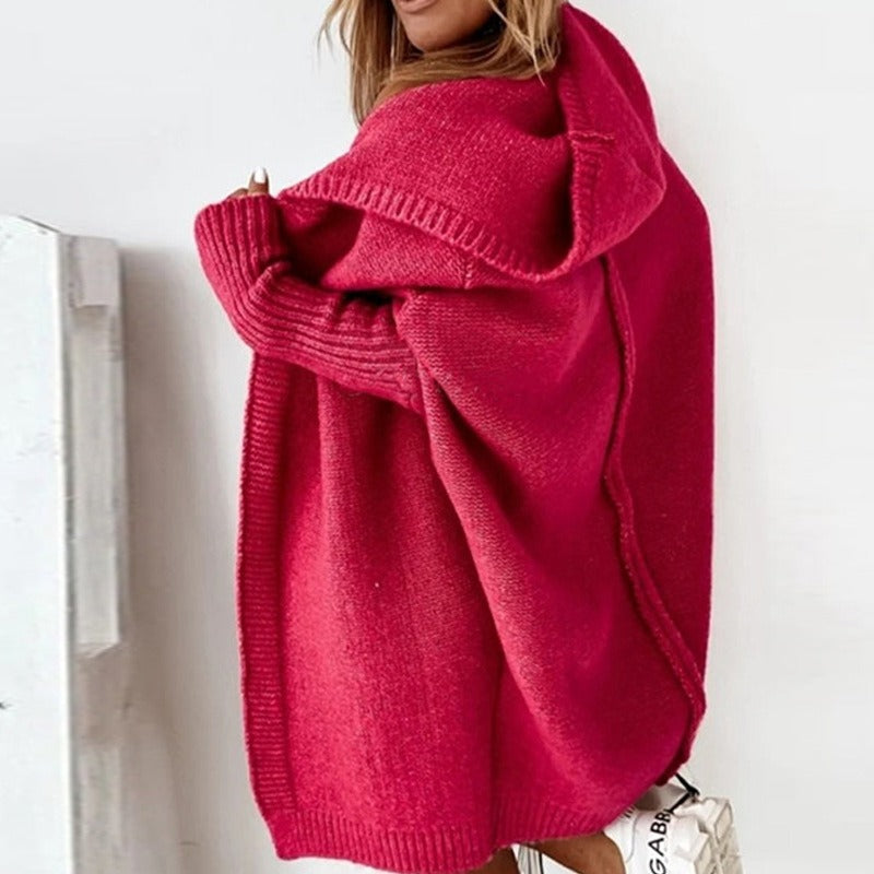Lange Gebreide Vest met Capuchon Oversized Open Voorzijde Trui Dames