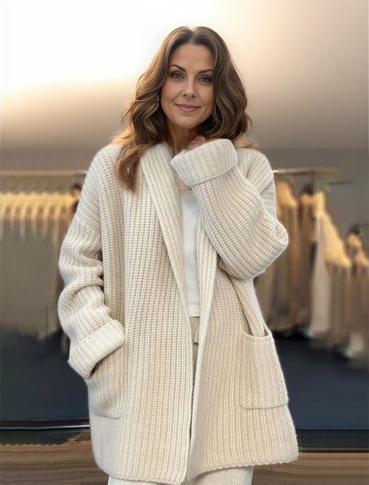 Oversized Gebreid Vest Casual Open Voorzijde Trui met Zakken Dames