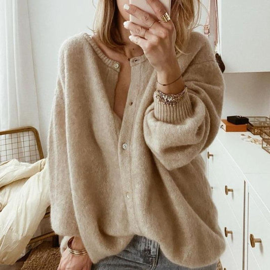 Dames Oversized Gebreid Vest Gezellige Knopen Trui