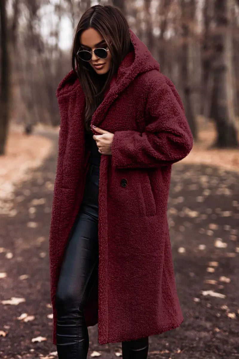 Lange Winterjas Gezellige Teddy Stijl Met Capuchon Dames