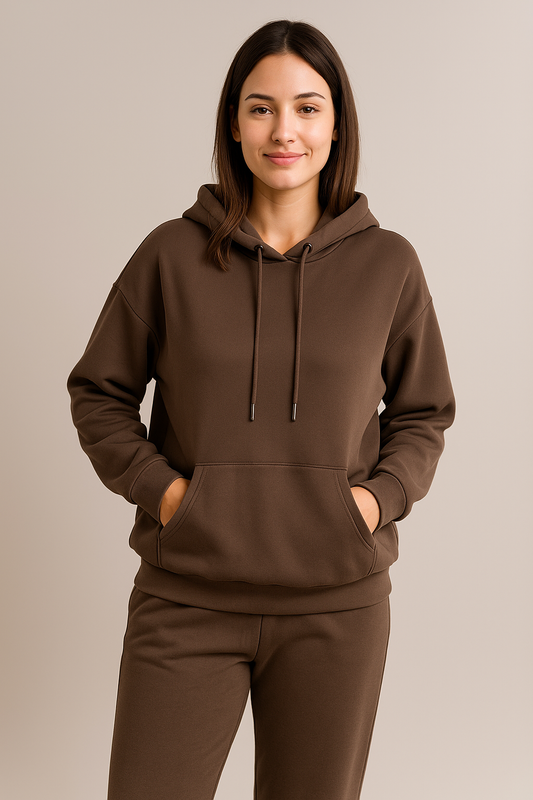 Dames bruine hoodie met lange mouwen en capuchon