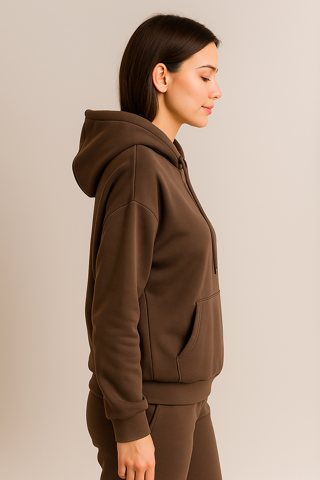 Dames bruine hoodie met lange mouwen en capuchon