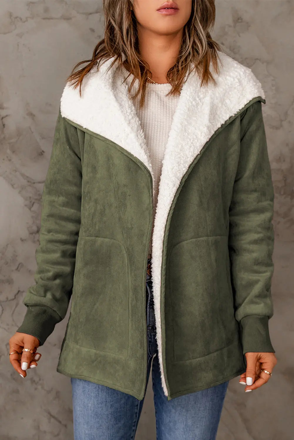 Imitatiebont Winterjack Open Voorzijde Gezellige Stijl Dames