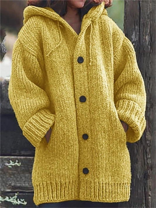 Oversized Gebreid Wintervest met Capuchon en Knopen voor Dames