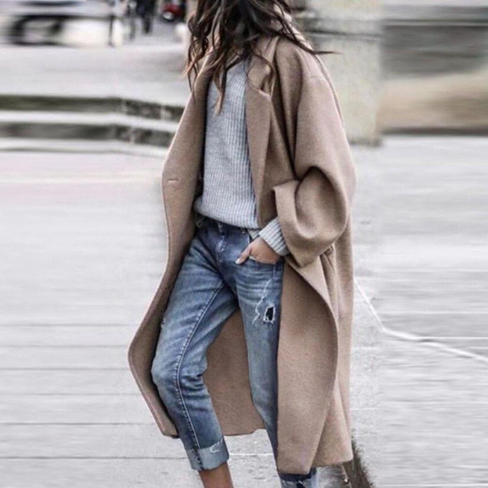 Casual Lange Overjas Met Modern Revers Voor Dames