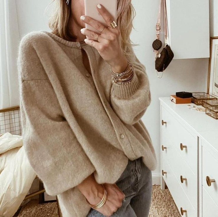 Dames Oversized Gebreid Vest Gezellige Knopen Trui
