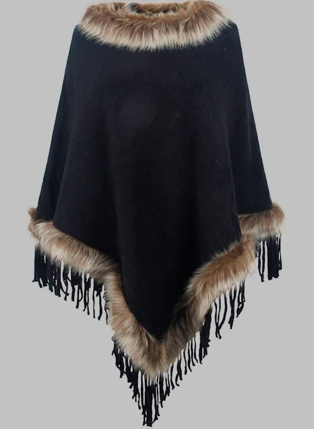 Chique Gebreide Winterponcho met Imitatiebont voor Dames