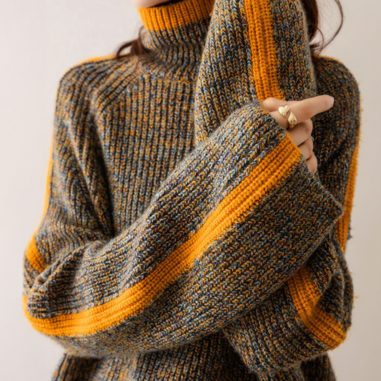 Pullover Met Hoge Hals En Gedurfd Gestreept Ontwerp Voor Dames