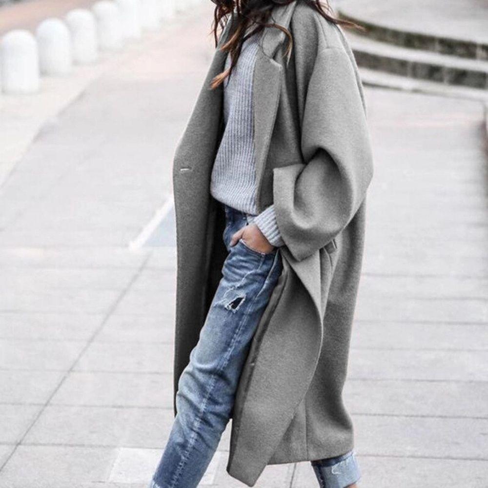 Casual Lange Overjas Met Modern Revers Voor Dames