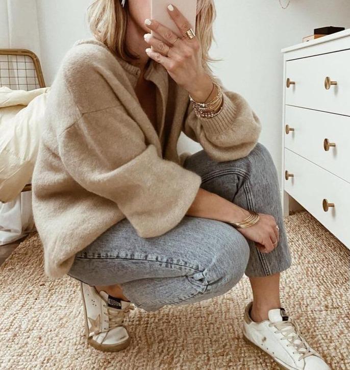 Dames Oversized Gebreid Vest Gezellige Knopen Trui