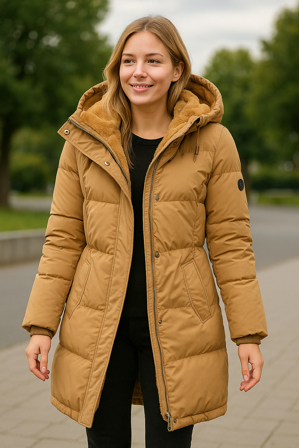 Lange Gewatteerde Winterjas met Capuchon voor Dames Warm en Gezellig