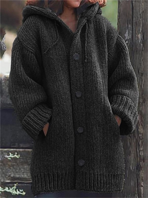 Oversized Gebreid Wintervest met Capuchon en Knopen voor Dames