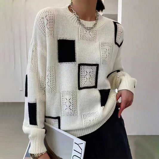 Dames Stijlvolle Gebreide Trui Trendy Blok Design Pullover