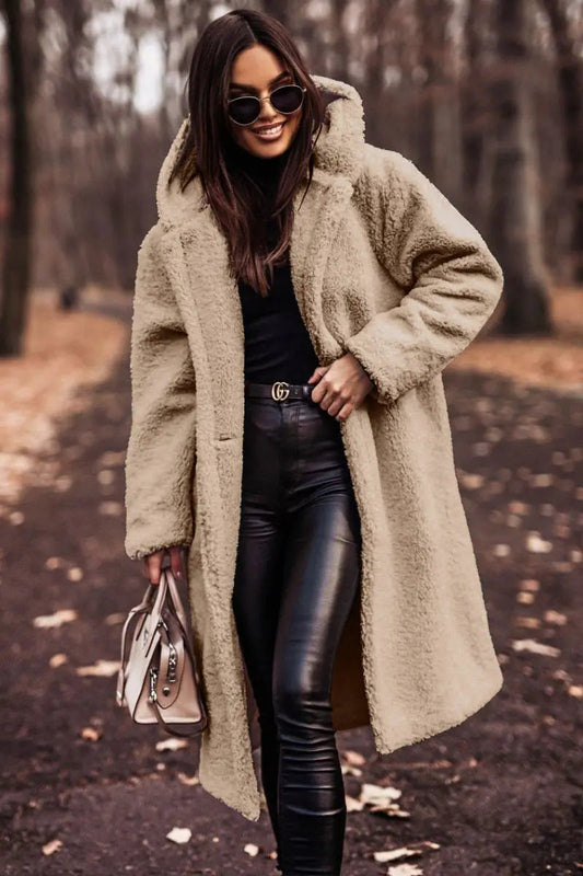 Lange Winterjas Gezellige Teddy Stijl Met Capuchon Dames
