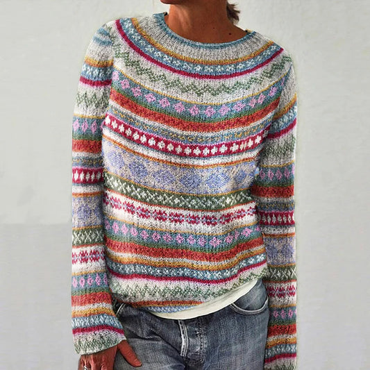 Dames Noorse Gebreide Trui Kleurrijk Patroon Winter Pullover