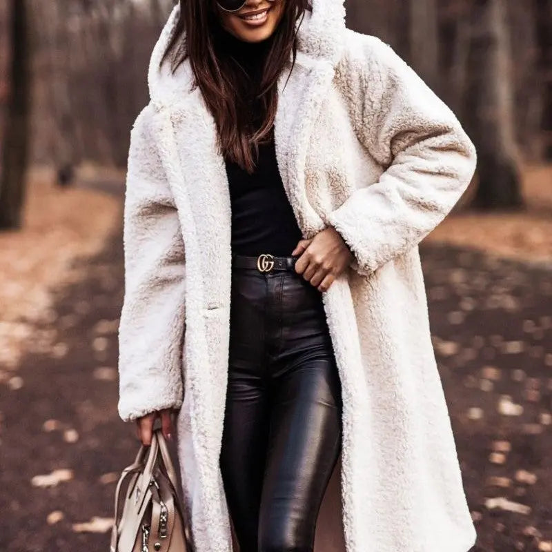 Lange Winterjas Gezellige Teddy Stijl Met Capuchon Dames