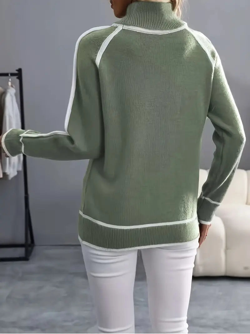 Gestreepte Wintertrui met Hoge Hals voor Dames Moderne Stijl