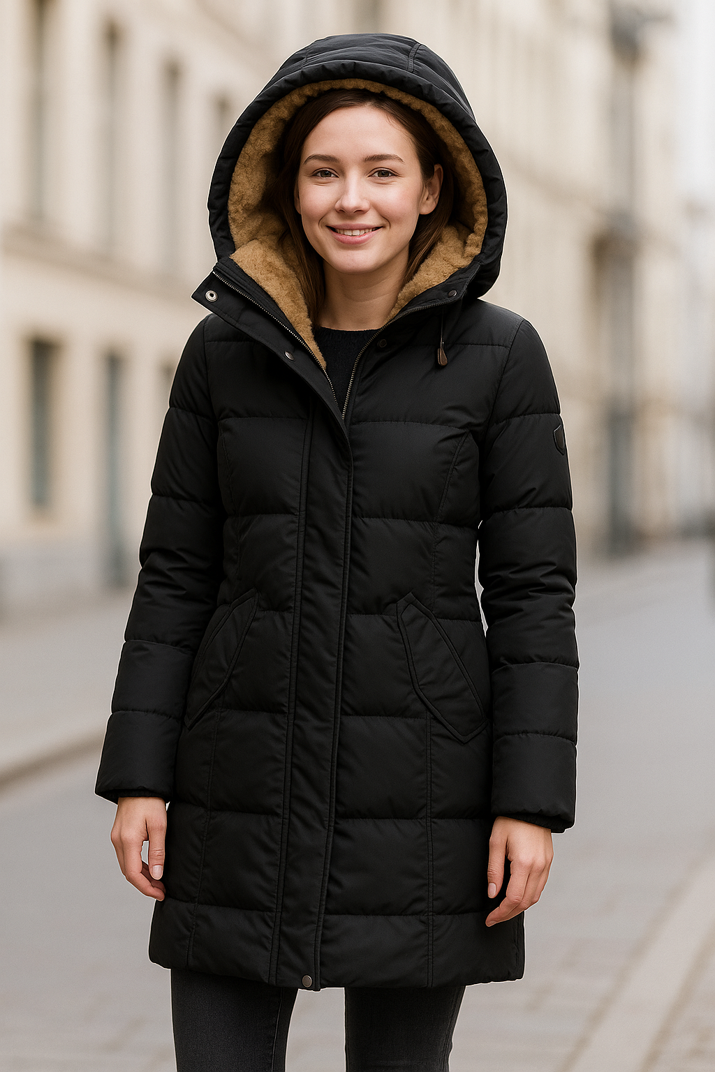Lange Gewatteerde Winterjas met Capuchon voor Dames Warm en Gezellig