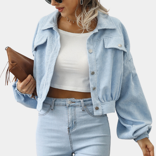 Korte Corduroy Jas Trendy Streetwear Stijl Dames