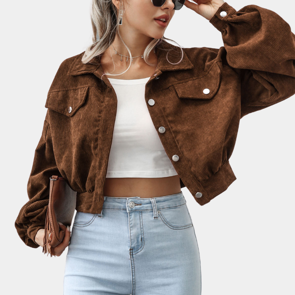 Korte Corduroy Jas Trendy Streetwear Stijl Dames