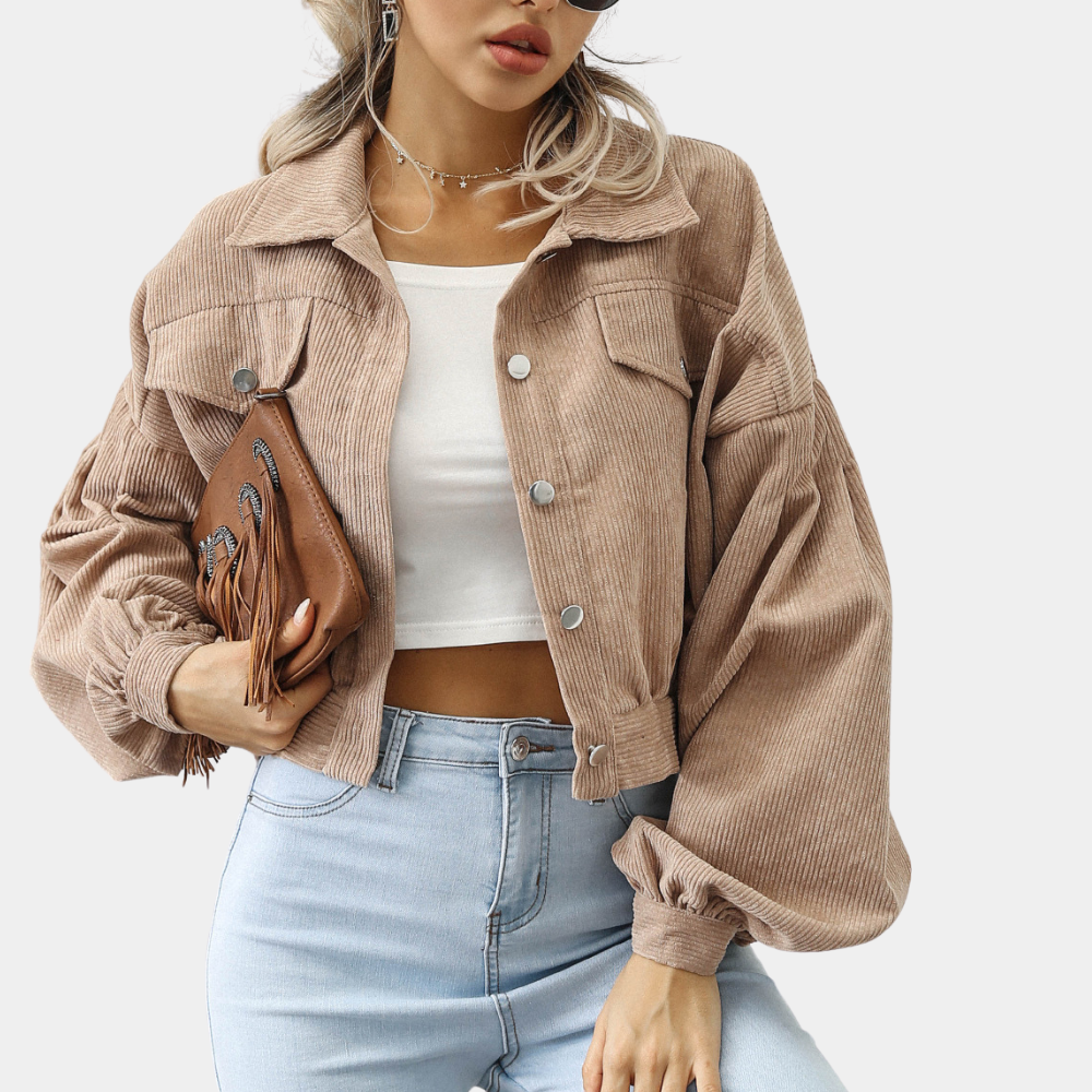 Korte Corduroy Jas Trendy Streetwear Stijl Dames