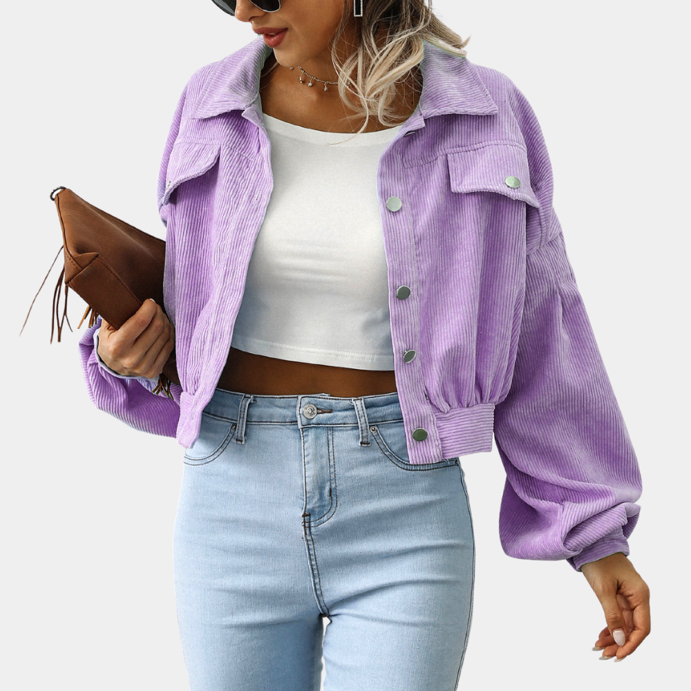 Korte Corduroy Jas Trendy Streetwear Stijl Dames