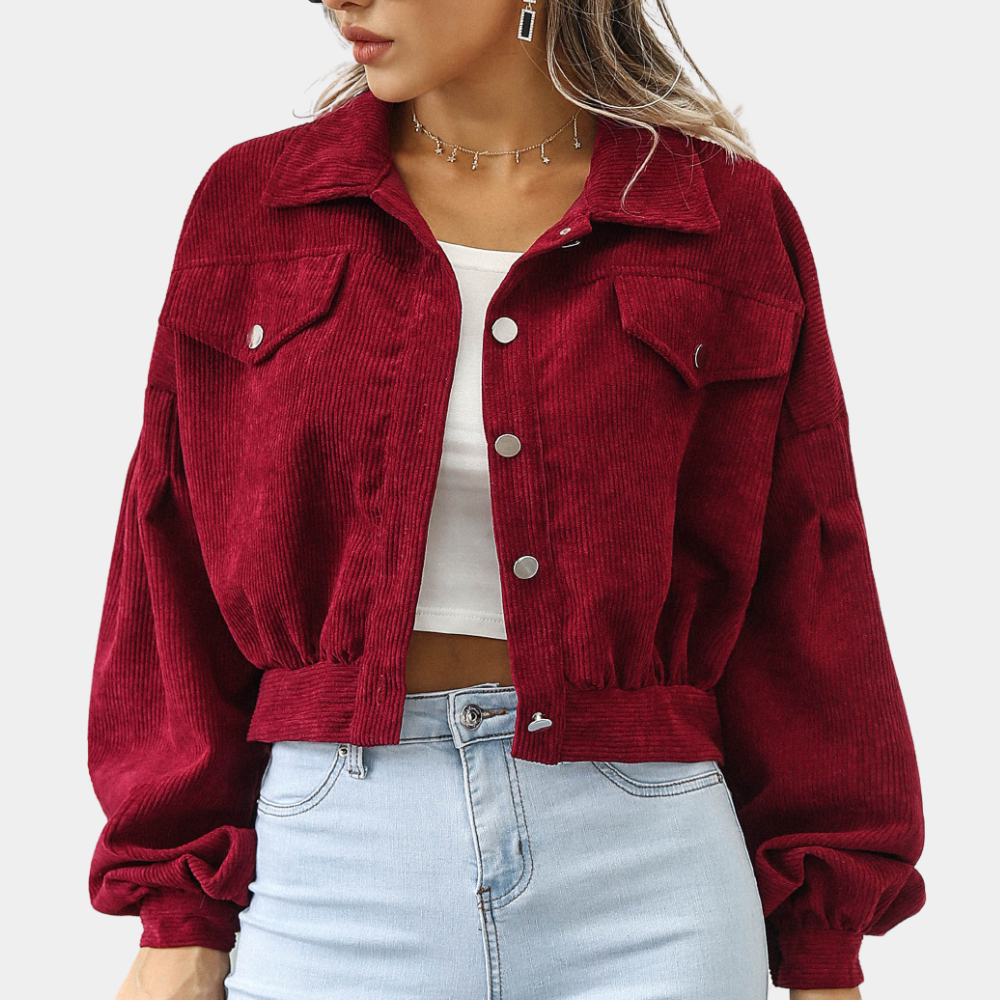 Korte Corduroy Jas Trendy Streetwear Stijl Dames