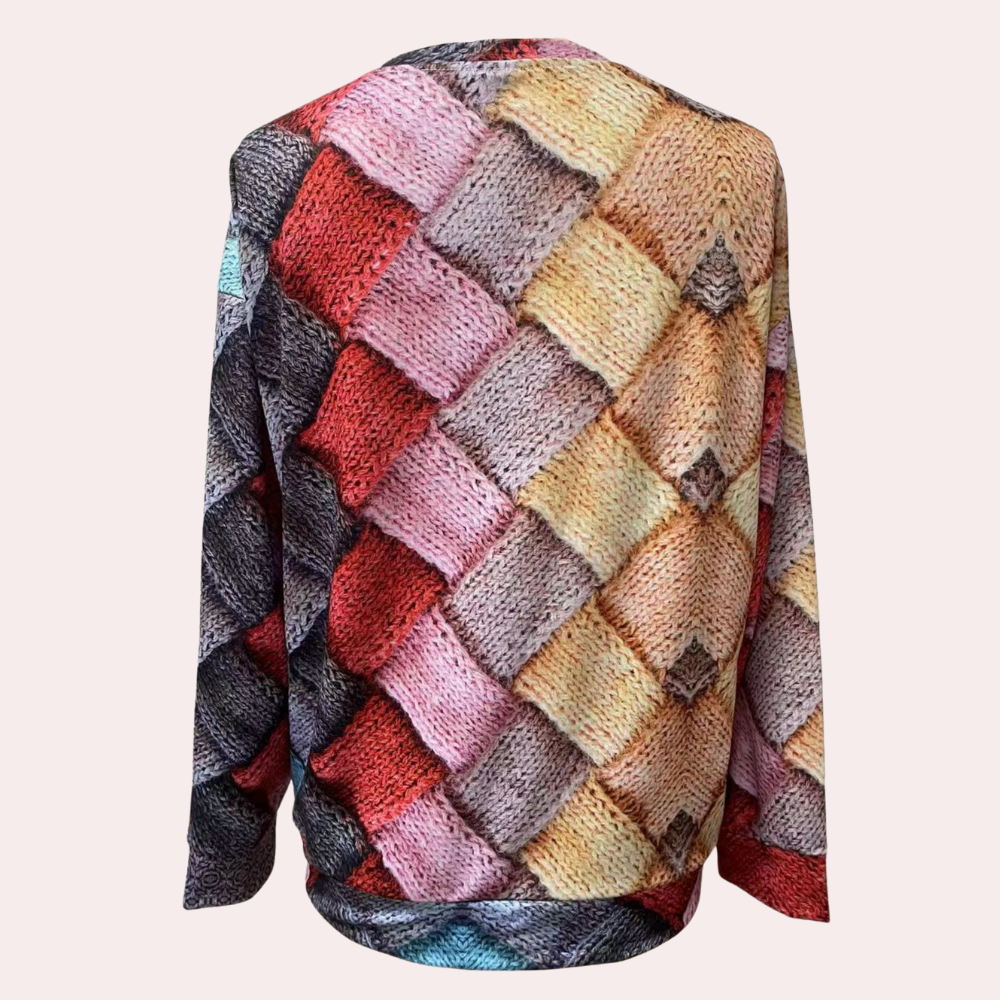 Kleurrijke Geometrische Gebreide Trui voor Dames Trendy Pullover