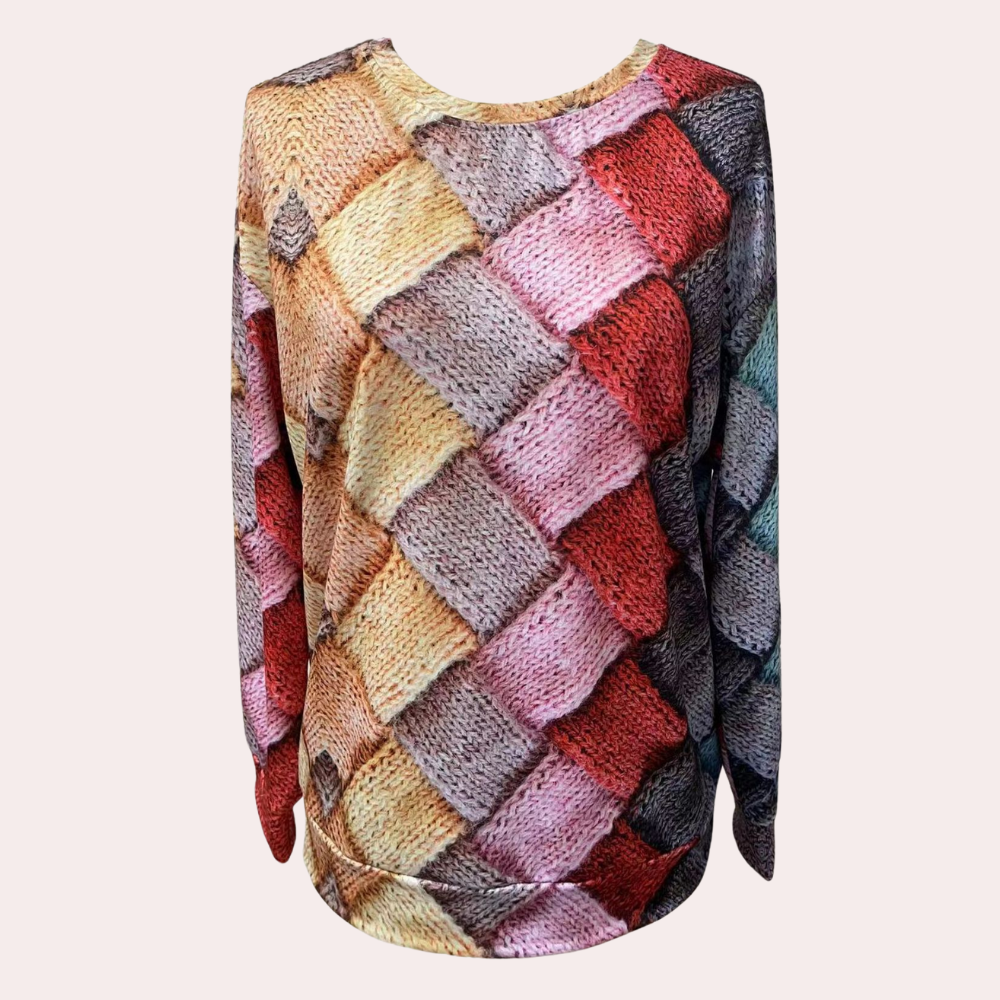 Kleurrijke Geometrische Gebreide Trui voor Dames Trendy Pullover