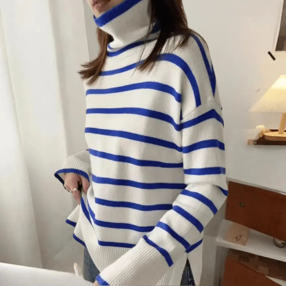 Trendy gestreepte coltrui met modern design voor vrouwen