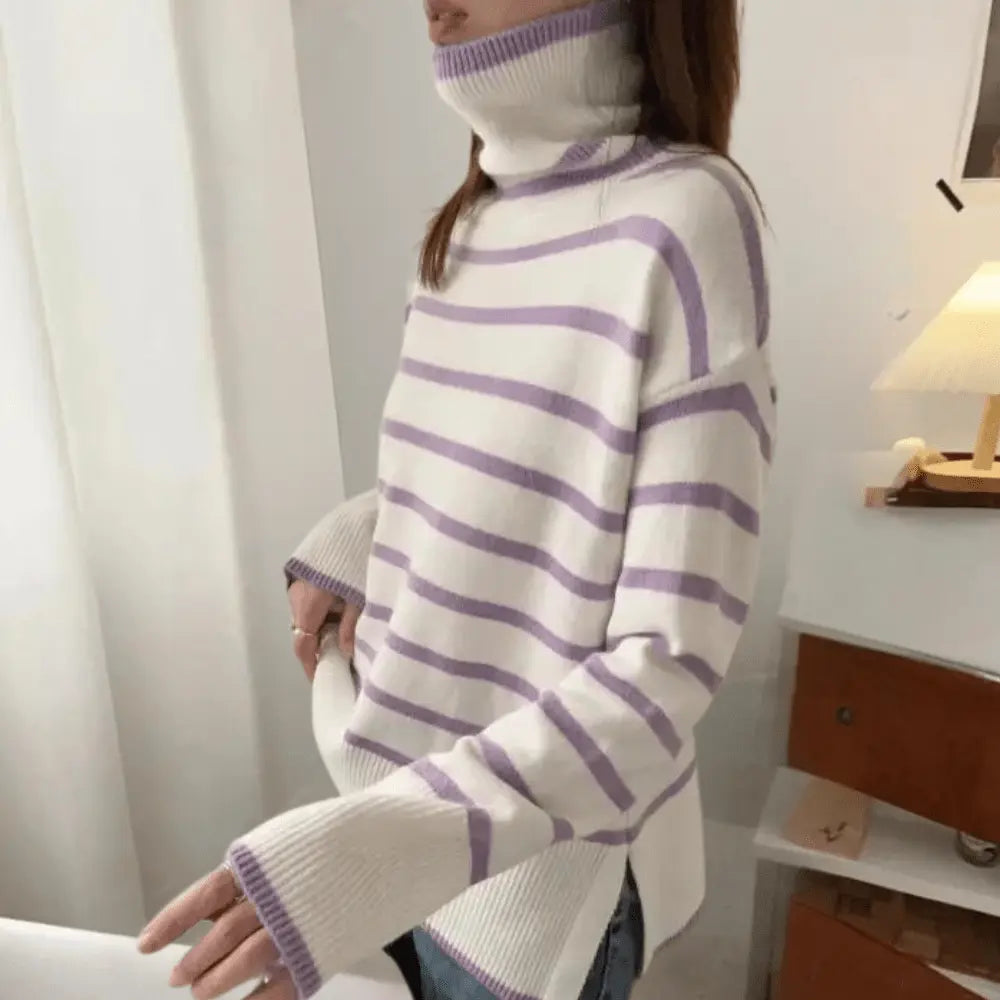 Trendy gestreepte coltrui met modern design voor vrouwen