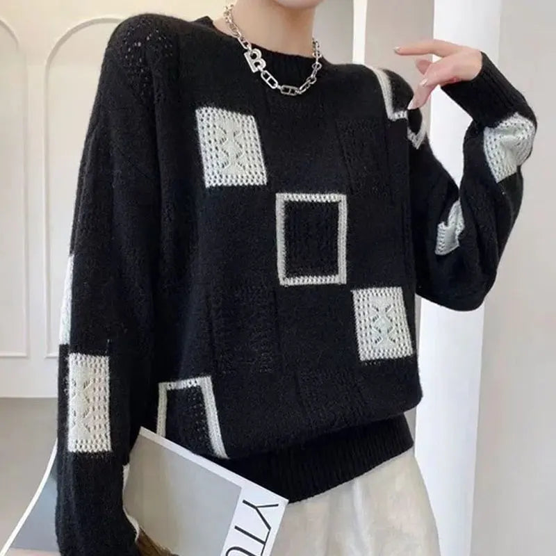 Dames Stijlvolle Gebreide Trui Trendy Blok Design Pullover
