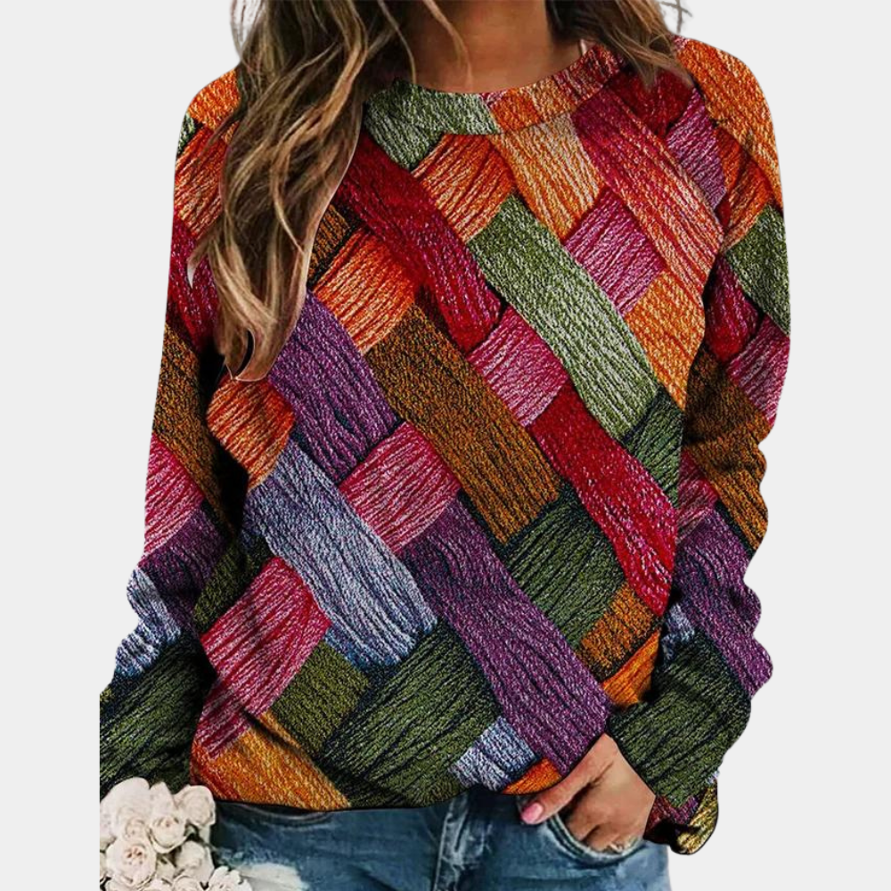 Kleurrijke Geometrische Gebreide Trui voor Dames Trendy Pullover