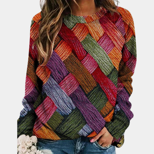 Kleurrijke Geometrische Gebreide Trui voor Dames Trendy Pullover