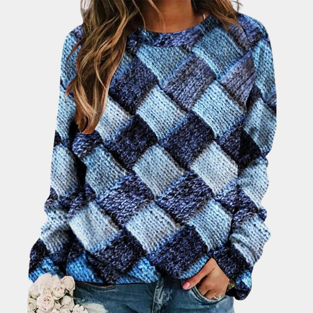 Kleurrijke Geometrische Gebreide Trui voor Dames Trendy Pullover