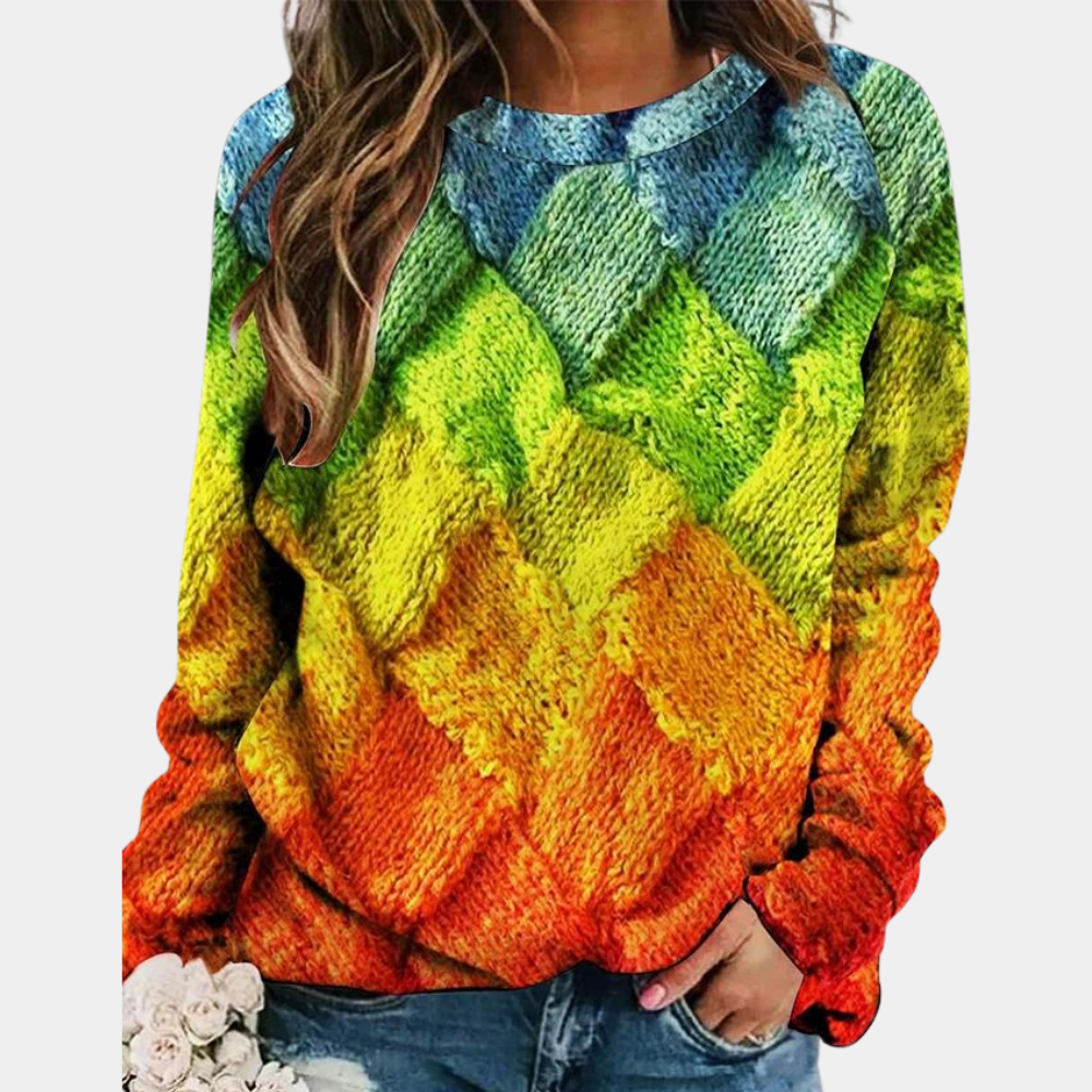 Kleurrijke Geometrische Gebreide Trui voor Dames Trendy Pullover