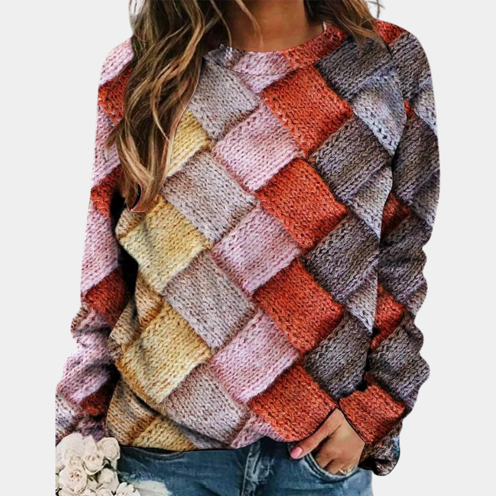 Kleurrijke Geometrische Gebreide Trui voor Dames Trendy Pullover