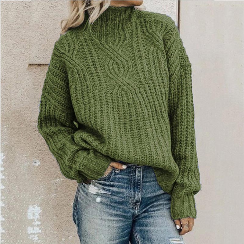 Dikke Kabelgebreide Pullover Met Hoge Hals Dames