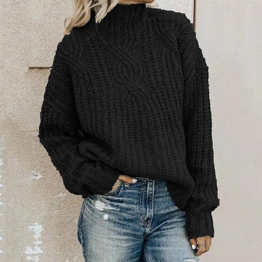 Dikke Kabelgebreide Pullover Met Hoge Hals Dames