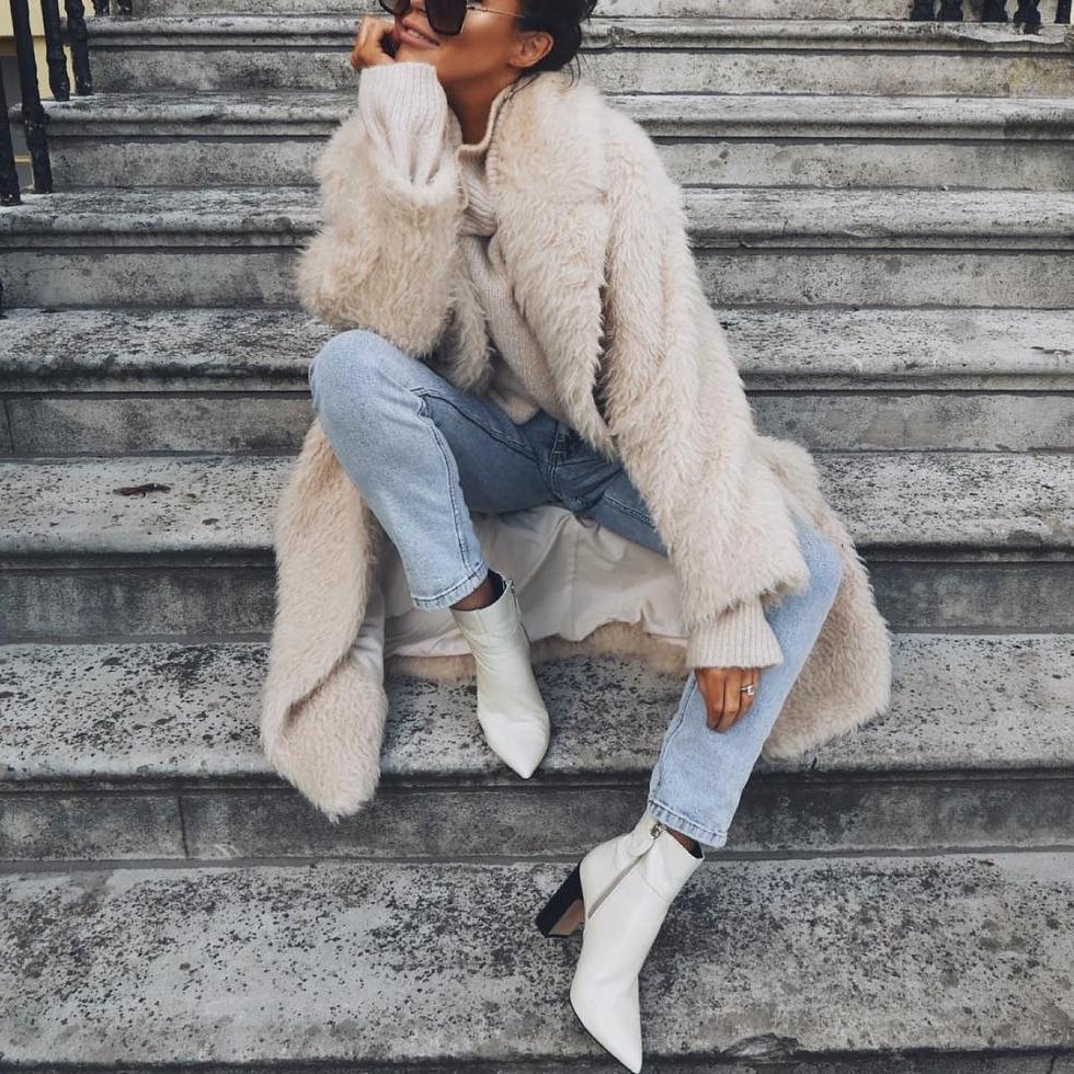 Lange Imitatiebont Winterjas voor Dames Warme Stijl