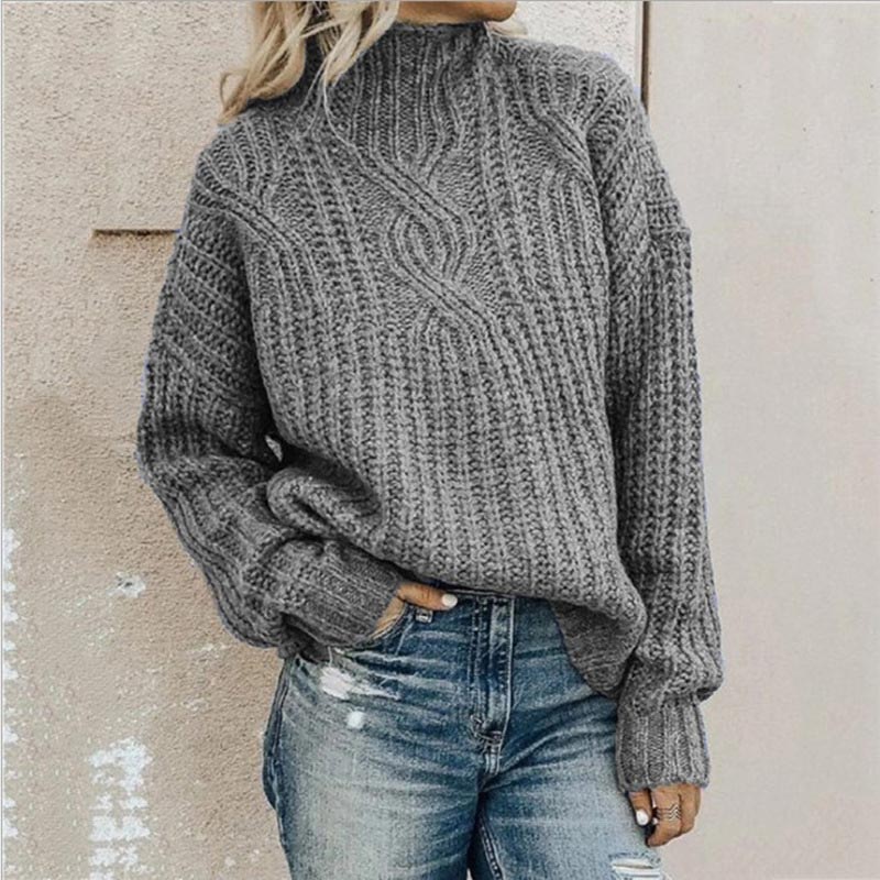 Dikke Kabelgebreide Pullover Met Hoge Hals Dames