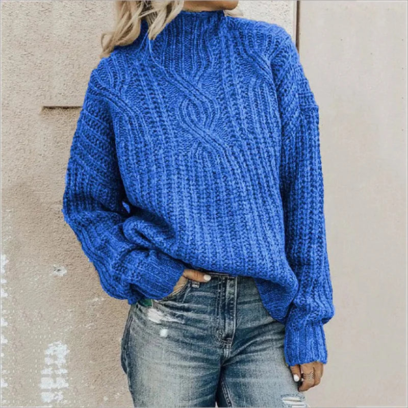 Dikke Kabelgebreide Pullover Met Hoge Hals Dames