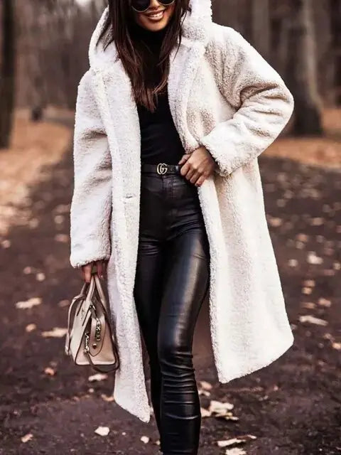 Lange Winterjas Gezellige Teddy Stijl Met Capuchon Dames