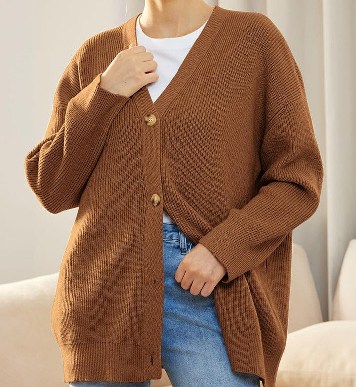 Oversized Knopen Gebreid Vest Dames Trendy Casual Trui