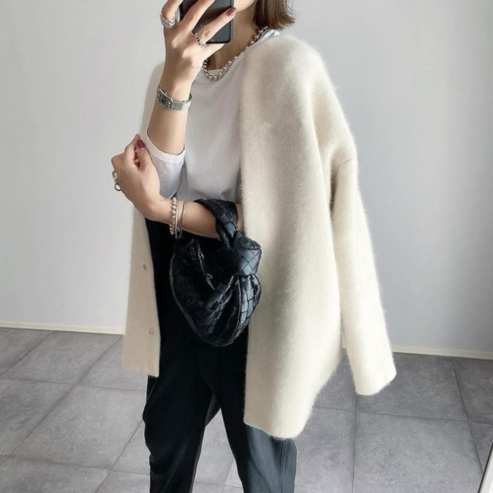 Lange Oversized Gebreid Vest Casual Knopen Trui Dames