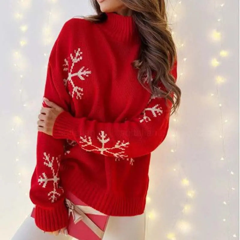 Kerst Sneeuwvlok Gebreide Trui Warme Feestelijke Look Dames