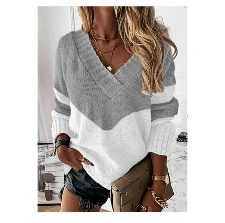 Panterprint V Hals Trui voor Dames Trendy Gebreide Pullover