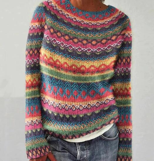 Stijlvolle Gebreide Pullover Met Patroon En Ronde Hals Dames
